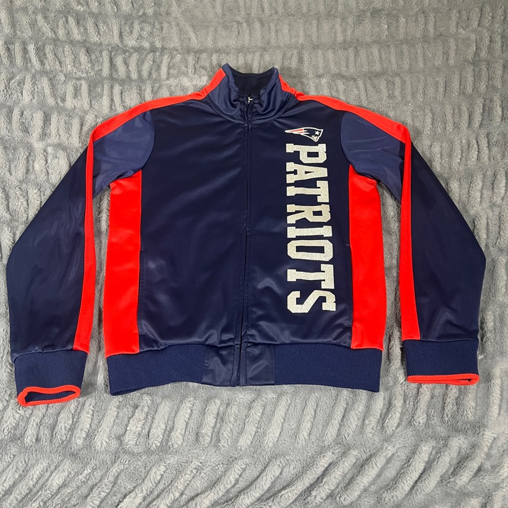 NFL Team Apparel Womens New England Patriots Track Jacket Navy Blue Red Small
